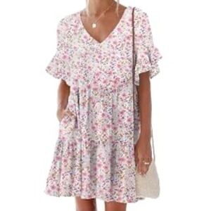 Women’s Floral Short Sleeve V Neck Casual Dress XXL